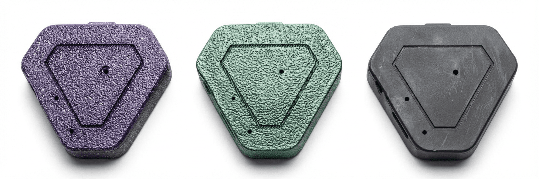 Memorion hardware devices in purple, green, and black